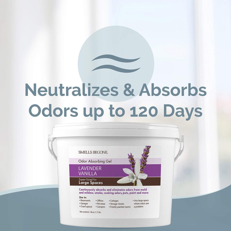 SMELLS BEGONE 1-Gallon Gel Odor Eliminator â€“ High-Capacity, Long-Lasting Absorber for Large Basements, Garages, Workshops & Commercial Areas â€“ Remove Tough Odors with Essential Oils (Lavender Vanilla) - Image 3